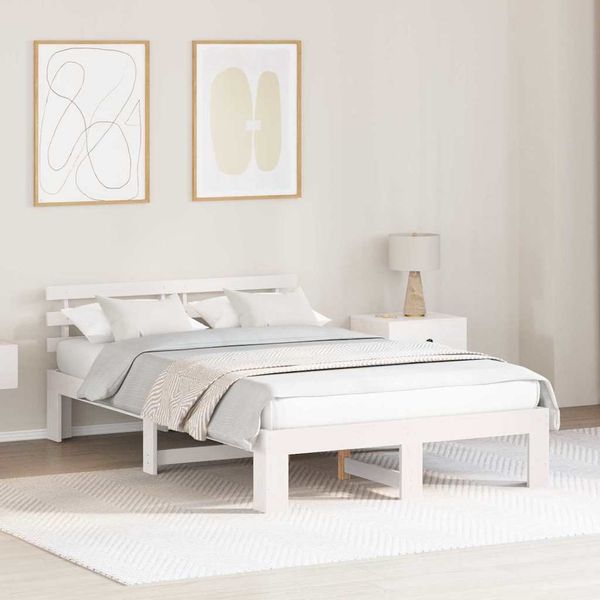 vidaXL Rám postele Biela 140 x 190 cm Masívne borovicové drevo