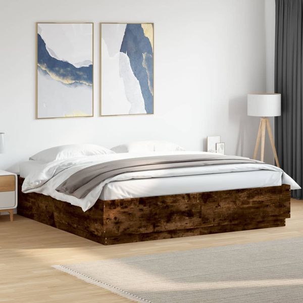 vidaXL Posteľný rám s LED svetlami dymový dub 180x200cm kompoz. drevo
