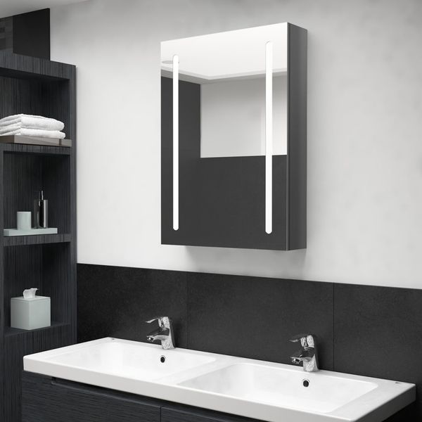vidaXL LED kúpeľňová zrkadlová skrinka žiarivá sivá 50x13x70 cm