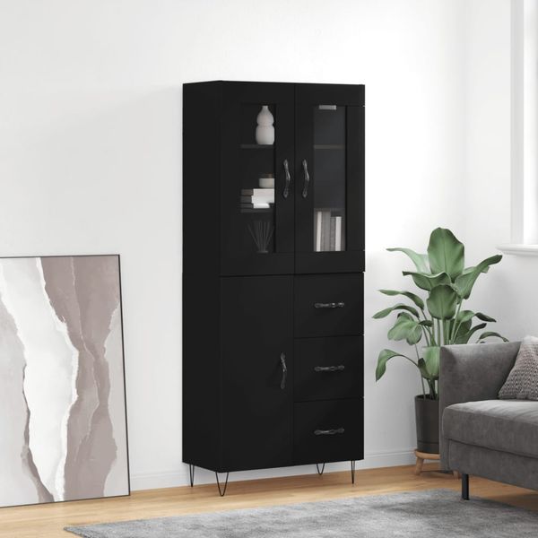 vidaXL Vysoká skrinka čierna 69,5x34x180 cm spracované drevo