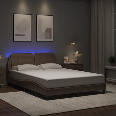 vidaXL Rám postele s LED bez matraca, Zadar, kapučínový 140x190 cm