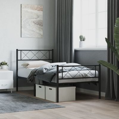 vidaXL Kovový rám postele s čelom a podnožkou čierny 75x190 cm