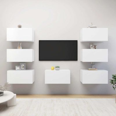 vidaXL TV skrinky 7 ks, biele 30,5x30x60 cm, kompozitné drevo