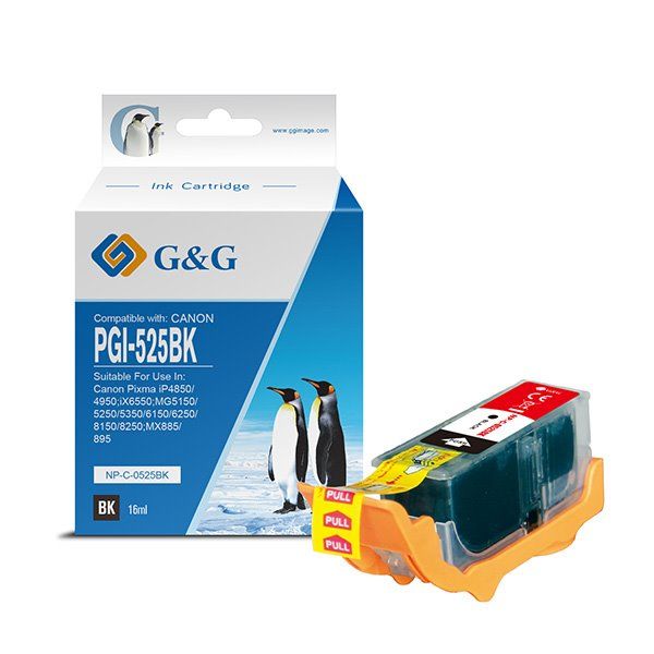 alt. kazeta G&G pre CANON PGI-525BK  iP 4850 / iP 4900 / iP 4950 / iX 6500 / iX 6550 / MX 715 / MX 880 / MX 885 (16ml)