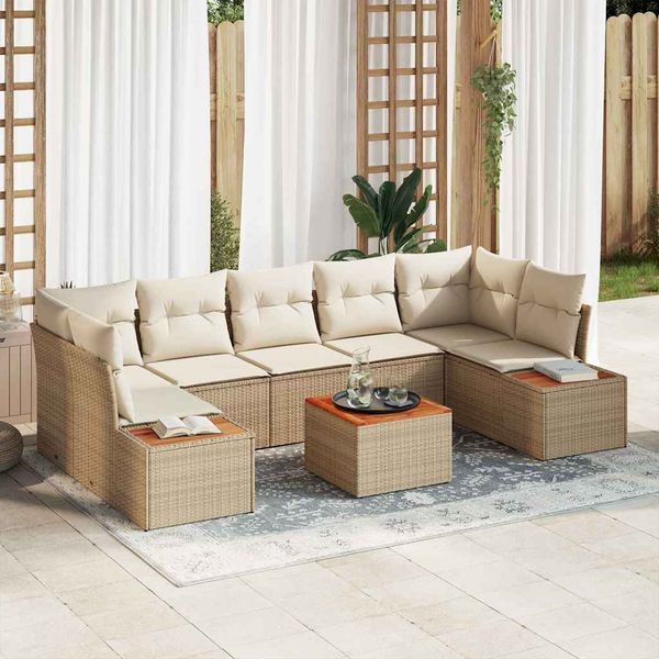 vidaXL Súprava záhradných pohoviek s vankúšom 8 pcs Béžová Poly ratan