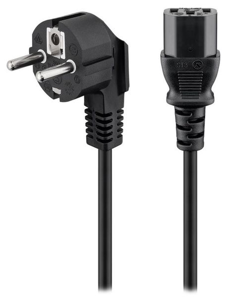 PremiumCord napájecí kabel 240V, délka 2m CEE7 pravoúhlý/IEC C13 černý Kabel, napájecí, 230V, prípojný 10A, konektor IEC-320-C13, úhlová zástrcka Schuko, 2m, cerný