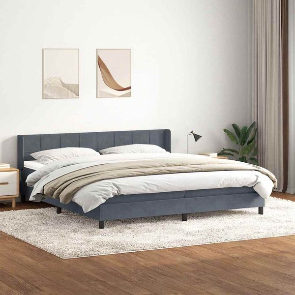 vidaXL Posteľný rám boxspring s matracom tmavosivý 180x210 cm zamat