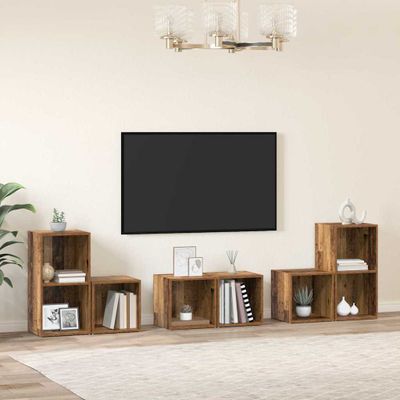 vidaXL Zostava TV skriniek Nástenný 6 pcs Staré drevo Kompozitné drevo