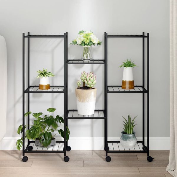 vidaXL Stojan na kvety s kolieskami 83x25x83,5 cm čierny železný