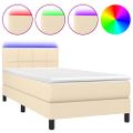 vidaXL Posteľ boxsping s matracom a LED krémová 90x190 cm látka