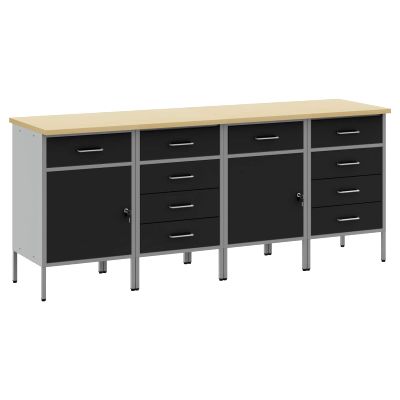 vidaXL Pracovná skrinka so zámkom 4 pcs Čierna a Šedá 200 x 55 x 85 cm