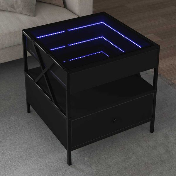 vidaXL Konferenčný stolík s nekonečnými LED čierny 50x50x51 cm