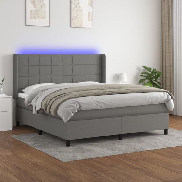 vidaXL Posteľ boxsping s matracom a LED tmavosivá 180x200 cm látka