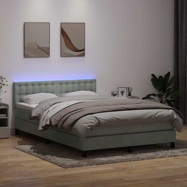 vidaXL Box Spring Posteľ s matracom a LED Svetlosivá 140x220 cm Zamat