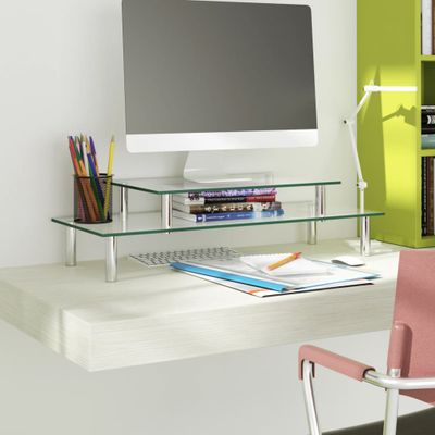vidaXL 2-poschodový stojan na monitor priehľadné sklo