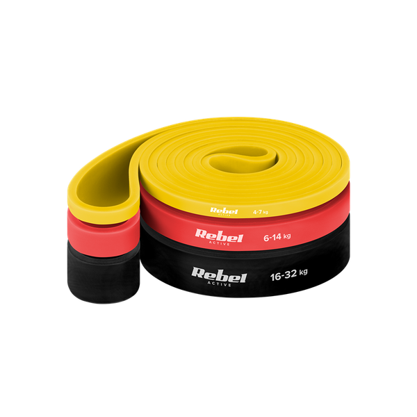 TPE sada cvičebných pásov - Power Band PT-S3, 4-55 kg, 3 pásy, REBEL ACTIVE