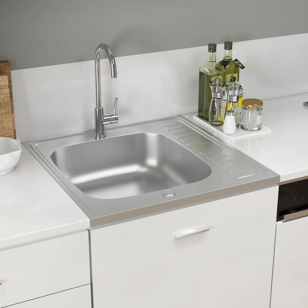 vidaXL Kuchynský drez s odkvapkávačom, strieborný 600x600x155 mm, oceľ