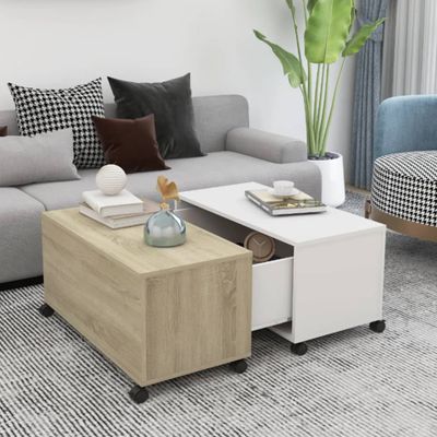 vidaXL Konferenčný stolík, biela+sonoma 75x75x38 cm, kompozitné drevo