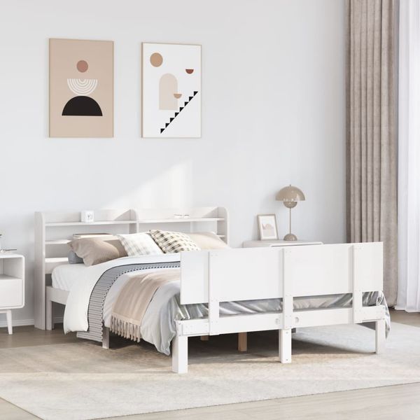 vidaXL Posteľný rám s čelom biely 150x200cm borovicový masív