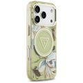 Guess IML Glitter Flowers Triangle MagSafe puzdro na iPhone 17 Pro Max zelené