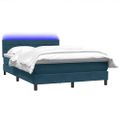 vidaXL Posteľný rám boxsping s matracom a LED tmavomodrý 140x210 cm zamat