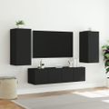 vidaXL 4-dielne TV nástenné skrinky s LED čierne kompozitné drevo
