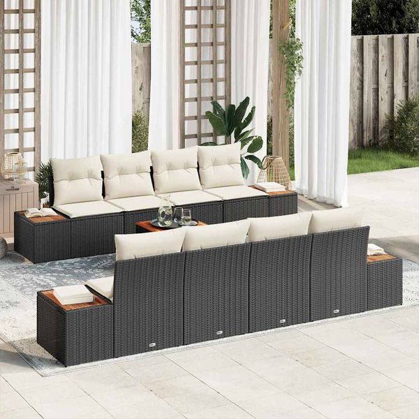 vidaXL Súprava záhradných pohoviek s vankúšom 9 pcs Čierna Poly ratan