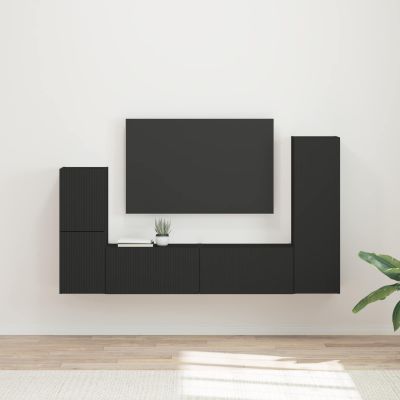 vidaXL Zostava TV skriniek Nástenný 4 pcs Čierna Kompozitné drevo