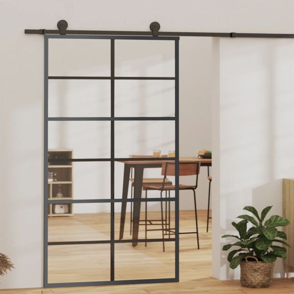 vidaXL Posuvné dvere s kovaním ESG sklo a hliník 102x205 cm