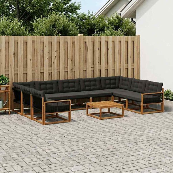 vidaXL Záhradná súprava gaučov s vankúšom 10 pcs Prírodná a čierna