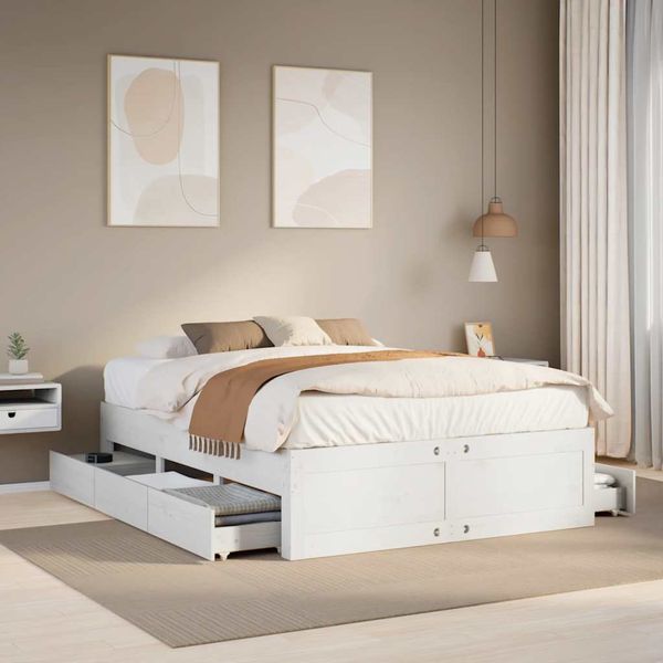 vidaXL Posteľ bez matraca so zásuvkami biela 140x190 cm borovica