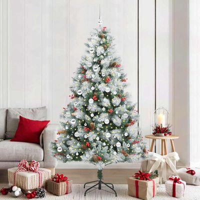 vidaXL Umelý vianočný stromček Zelená a biela 210 cm PVC, kov a plast