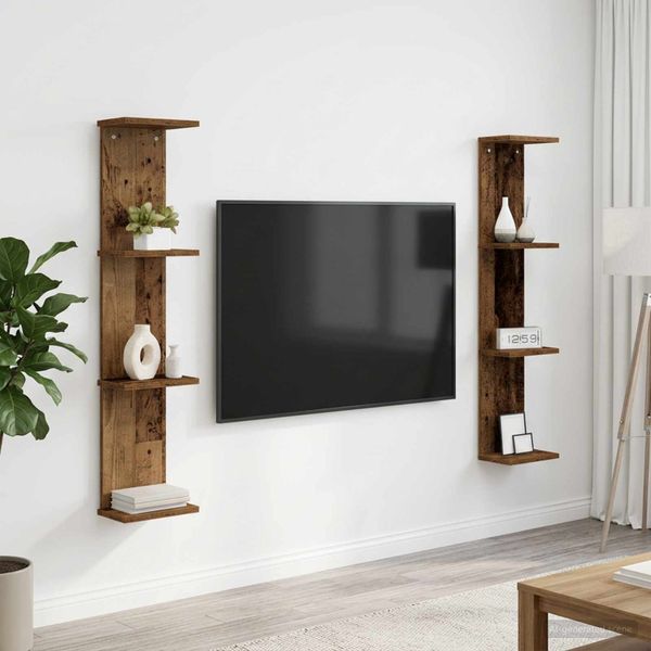 vidaXL Stenná polica 2 ks Staré drevo 22 x 15 x 100 cm