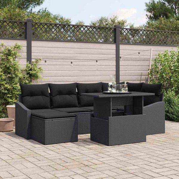vidaXL Súprava záhradných pohoviek s vankúšom s úložiskom 7 pcs Čierna