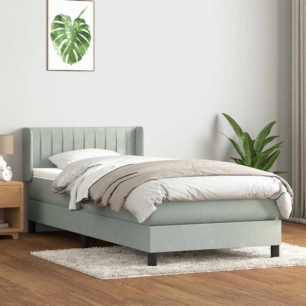 vidaXL Posteľný rám boxsping s matracom bledosivý 80x220 cm zamat