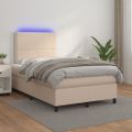 vidaXL Boxspring posteľ+matrac a LED, kapučínová 120x190cm, umelá koža
