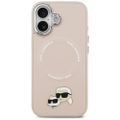 Puzdro Karl Lagerfeld Magsafe PU puzdro s kolíkmi Karl&Choupette heads pins, logom a kovovými tlačidlami fotoaparátu pre iPhone 17 béžová