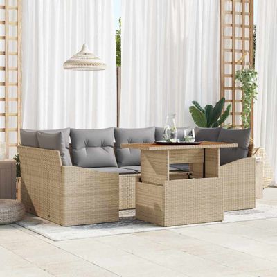 vidaXL Záhradný jedálenský set s vankúšom 7 pcs Béžová a šedá