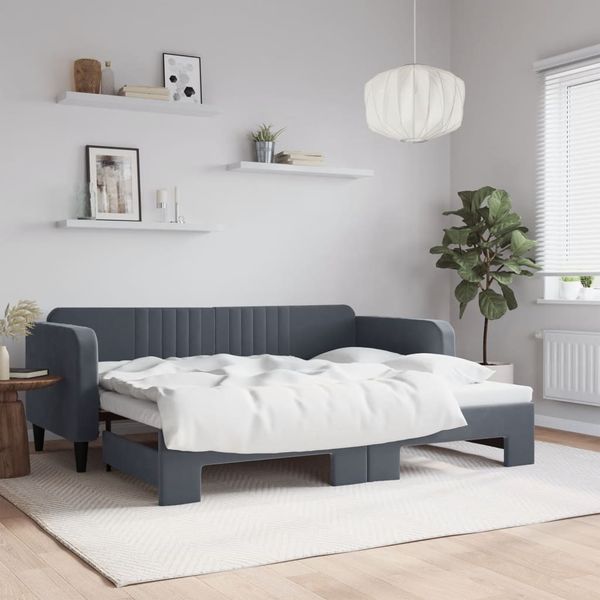 vidaXL Denná posteľ s rozkladacou posteľou tmavosivá 90x200 cm zamat