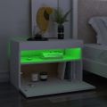 vidaXL Nočný stolík a LED svetlá biely 60x35x40 cm spracované drevo