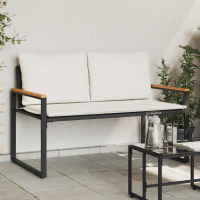 vidaXL lavička Čierna a krémová biela 115 x 65 x 72 cm Ratan