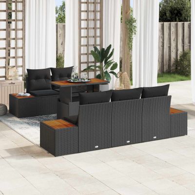 vidaXL Súprava záhradných pohoviek s úložiskom 6 pcs Čierna Poly ratan