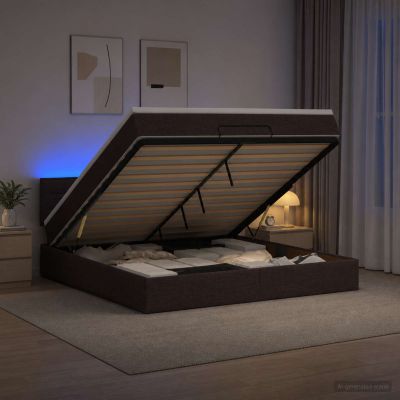 vidaXL Ottoman posteľ s matracom a LED Tmavohnedá 140 x 200 cm Látka