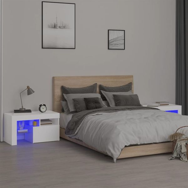 vidaXL Nočné skrinky 2 ks s LED svetlami biele 70x36,5x40 cm