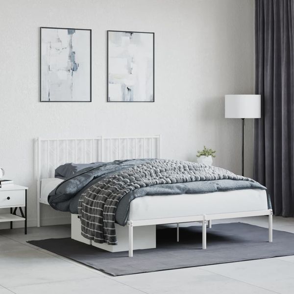 vidaXL Kovový rám postele s čelom biely 135x190 cm
