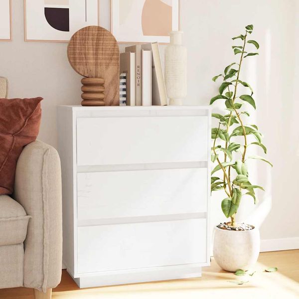 vidaXL Komoda, biela 60x34x75 cm, borovicový masív