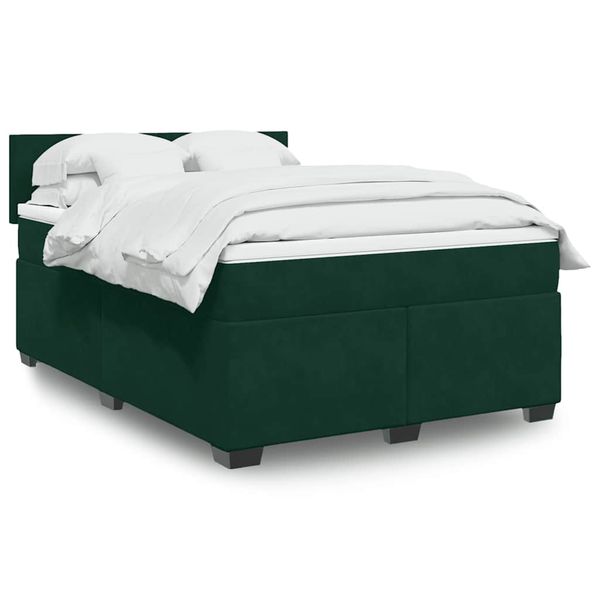 vidaXL Posteľný rám boxsping s matracom tmavozelený 140x200 cm zamat