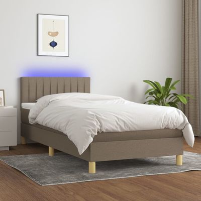 vidaXL Posteľ boxsping s matracom a LED sivohnedá 80x200 cm látka