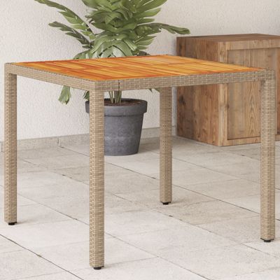 vidaXL Záhradný stôl béžový 90x90x75 cm polyratan a akáciový masív