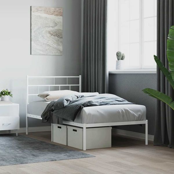 vidaXL Kovový rám postele s čelom biely 107x203 cm